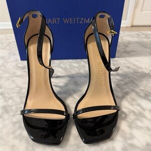 Stuart Weitzman Black Patent Leather Nudist Curve Women's Heels